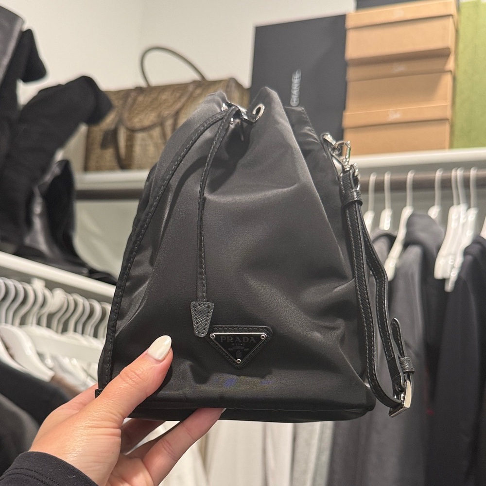 Prada Black Nylon Mini Bucket Crossbody